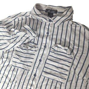 Miss Lili Blue White Striped Button Up Shirt Viscose 1X